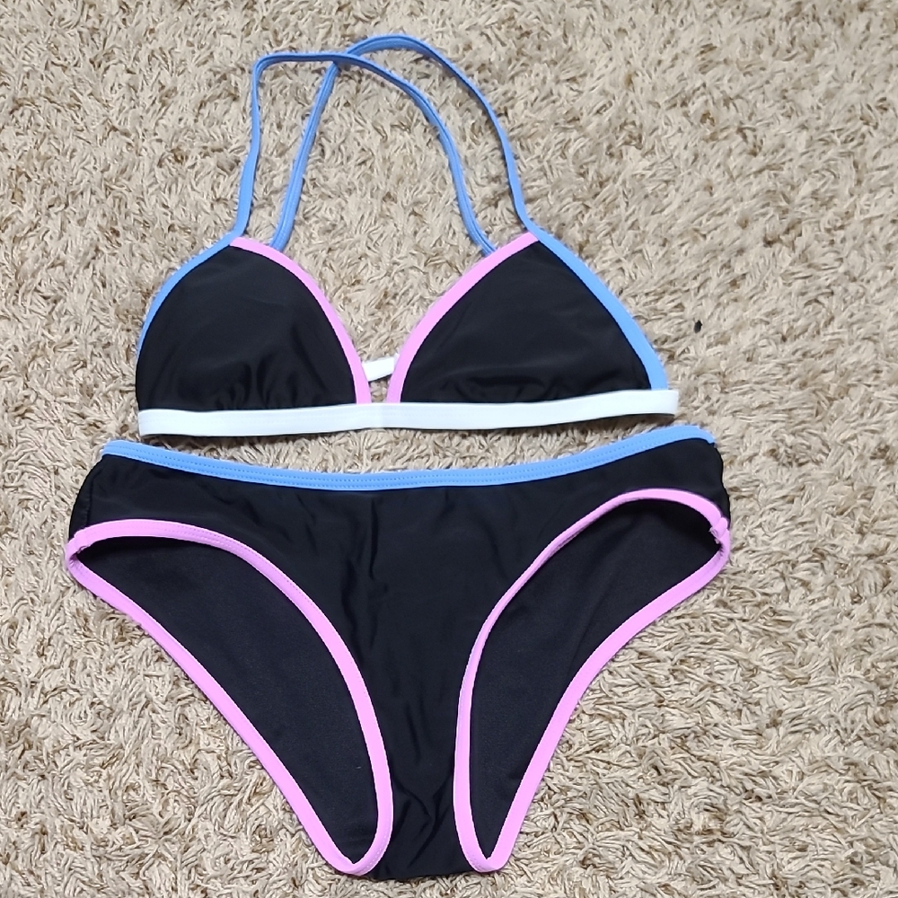 Chic Black Bikini with Colorful Trim